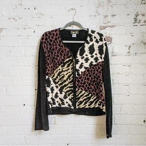 Animal Print Chenille Zip Up Cardigan